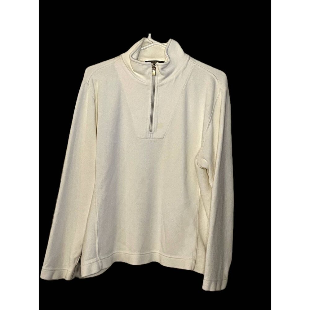 Tommy Bahama 1/4 Zip Sweater Women's Fall cotton knit Warm White Cream sz L